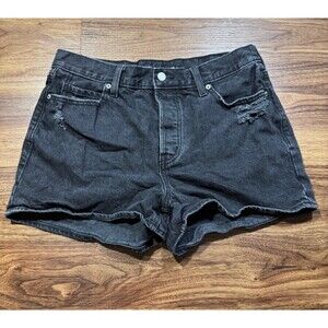 Old Navy Black Jean Shorts High Rise Slouchy Straight Fly Button Cotton Women 10